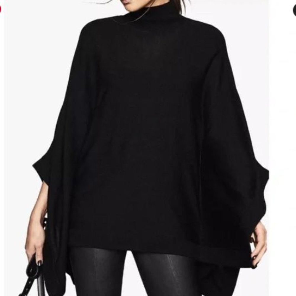 Reiss Lolita Wool Blend Cape Poncho Sweater Black Size Medium